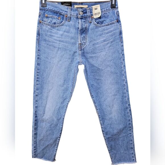 Levi's Wedgie Jeans Size 27 High Rise Tapered Fit Premium Button Fly Raw Hem NWT - Picture 1 of 7
